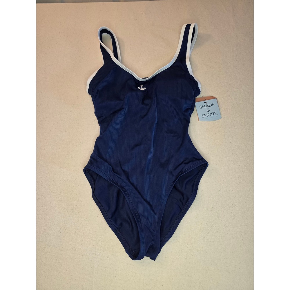 Shade & Shore Scoop Neck One Piece Swimsuit Blue Xs NWT